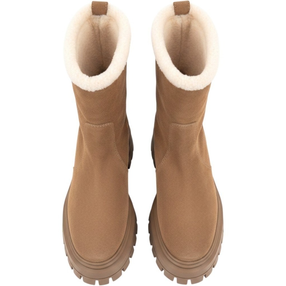 Stuart Weitzman Women 7B Suede Shearling Trim Lug Sole Boots Brown SG504 Spain